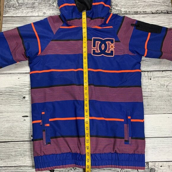 DC Shoes Co 10K Blue Orange Stripe Hooded Winter Snowboard Ski Jacket - Picture 9 of 13